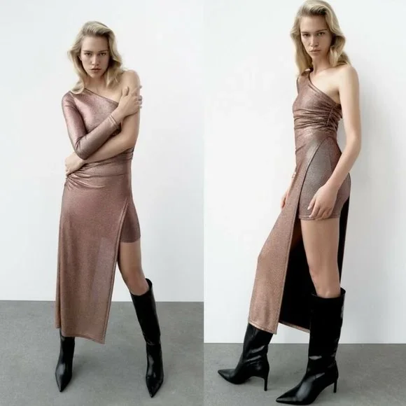zara gathered asymmetric neckline dress BIRTHDAY DRESSES  SweetDress